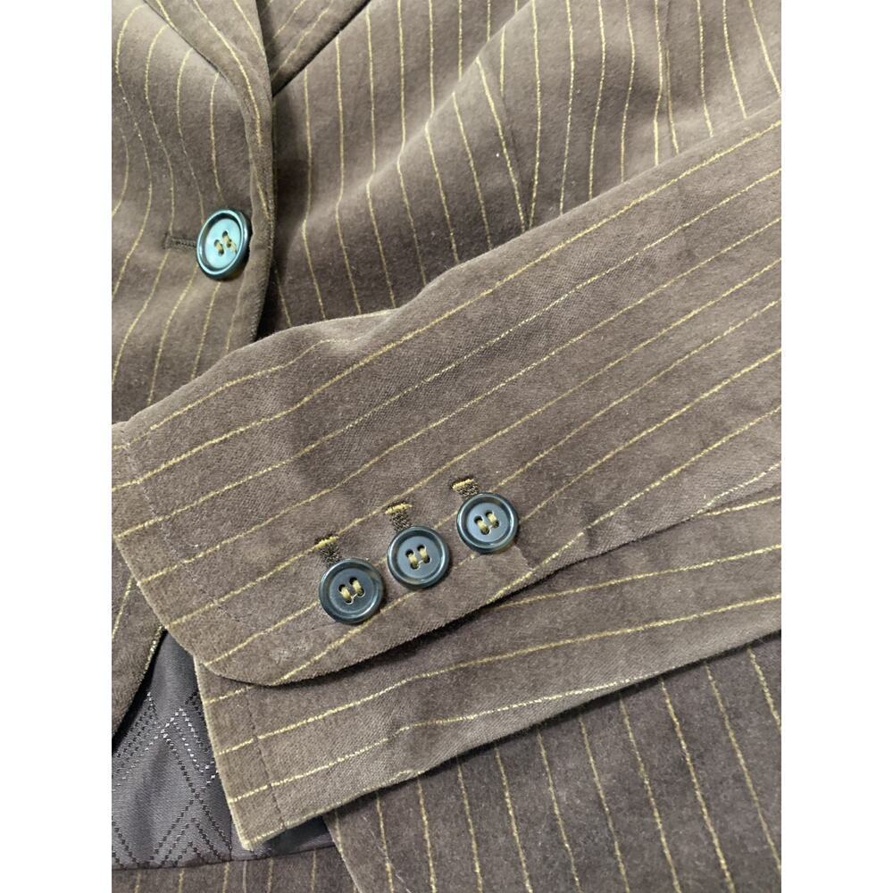 The limited Women's Blazer Brown Pinstripe Velvet Size 2 Single Breasted Y2K - Picture 8 of 10